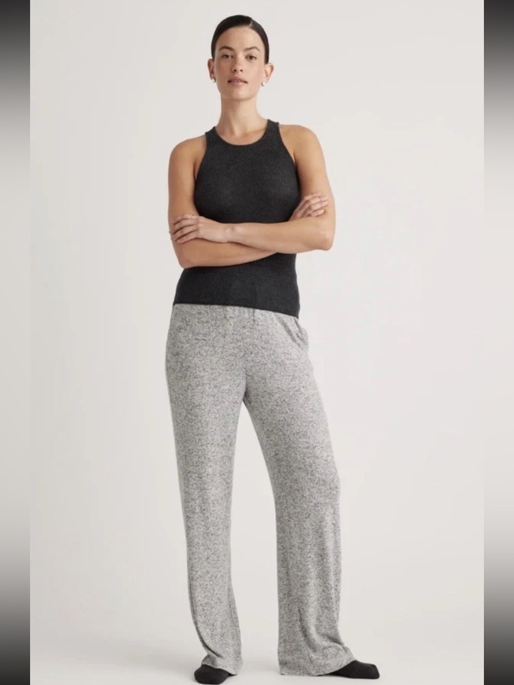 Quince Brushed Lounge Heather Grey Straight Leg Pants XL NWT Soft Fresh Comfy